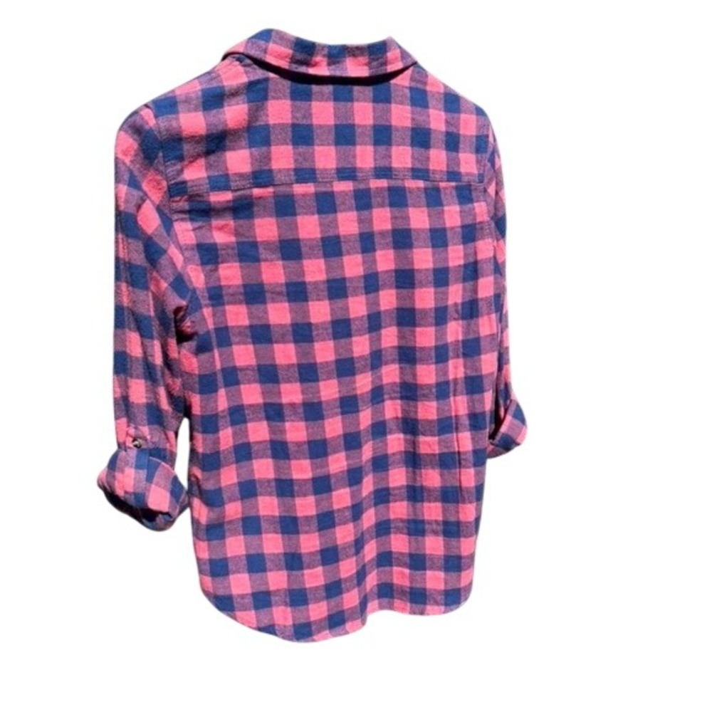 Flannel Button Down Women L Pink Navy Buffalo Plaid GOOD CONDITION - Picture 8 of 8
